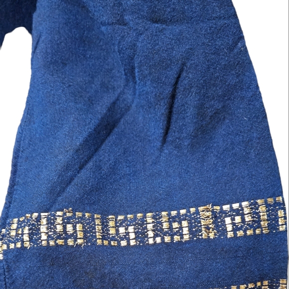 💝1970s Blue and Gold Brocade Caftan Maxi Dress - Picture 7 of 14